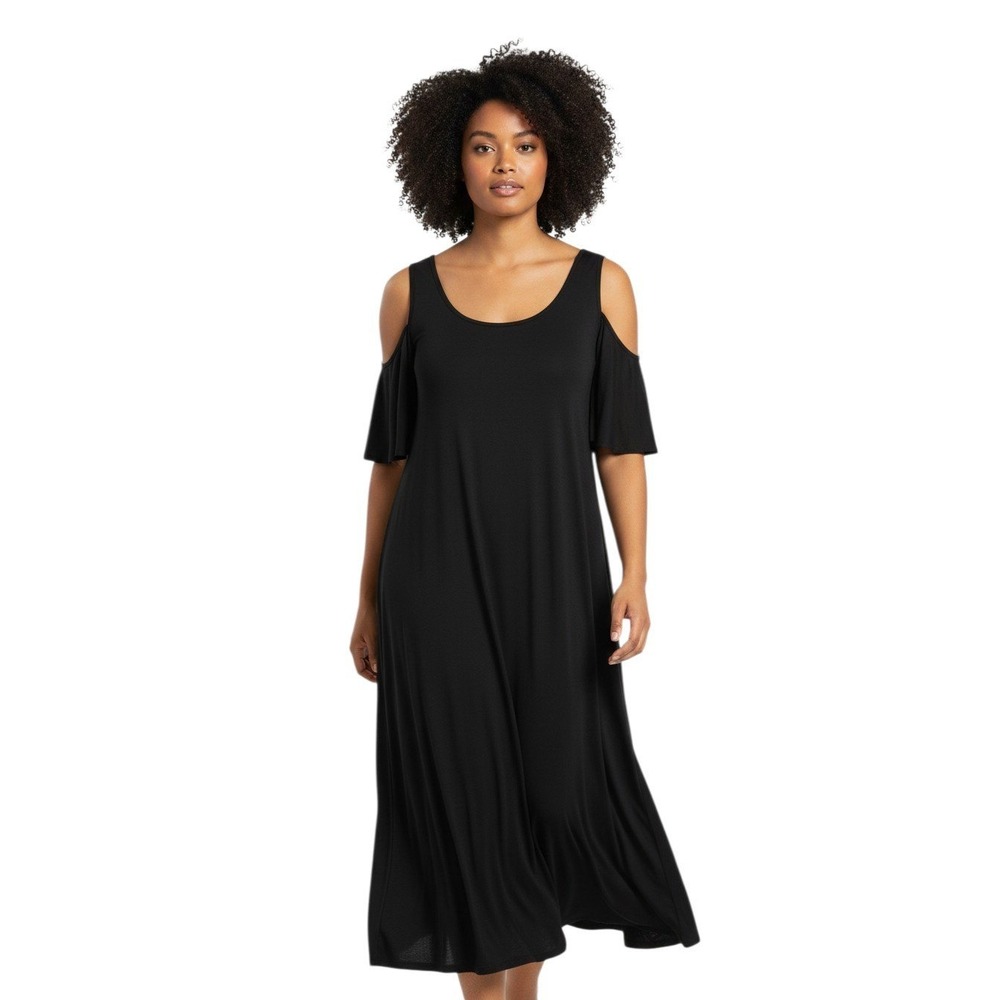 Philosophy Woman Black Cold Shoulder Midi Dress Plus Size 1X R